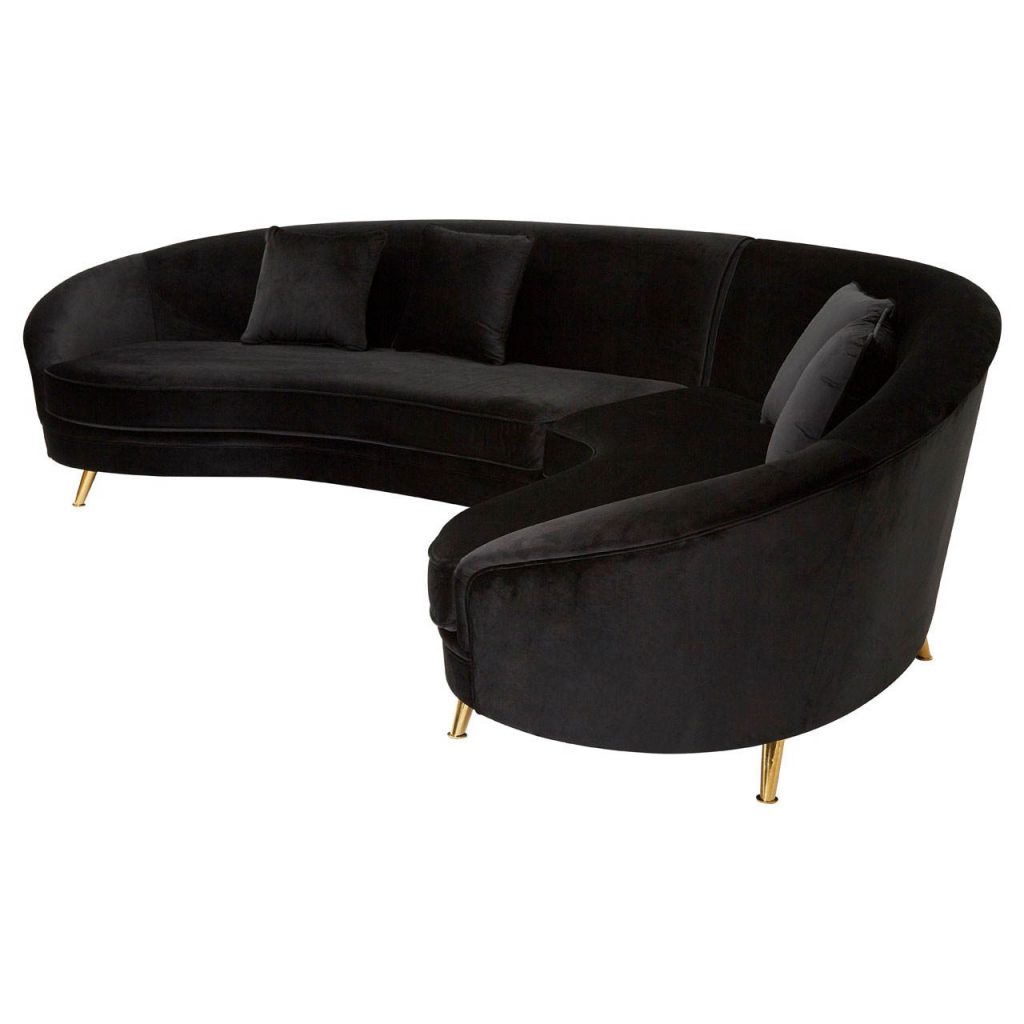 Glendower Black Velvet 5 Seat Curved Sofa Unit
