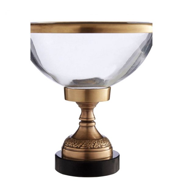 Antique Brass Glass Bowl With Marble Base
