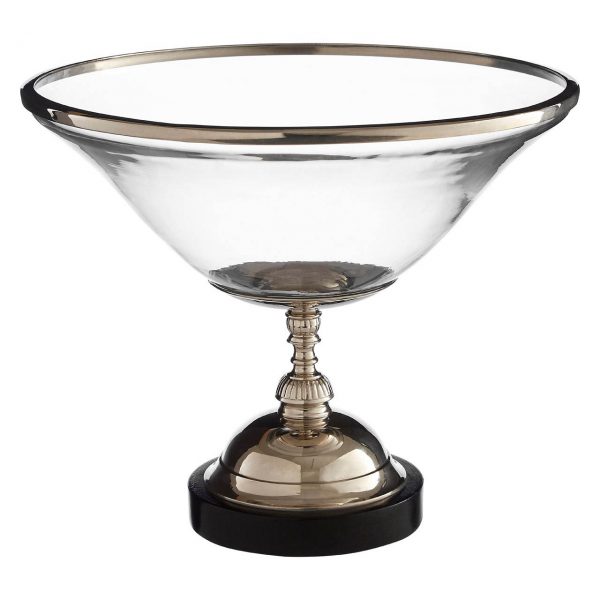 Beauchamp Glass Bowl With Nickel Finish And Wood Base