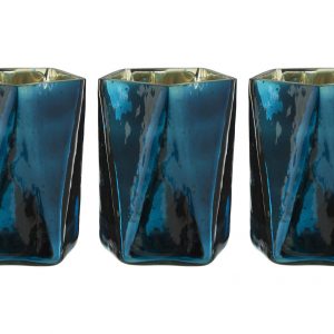 Emperors Set Of 3 Blue Glass Candle Holders