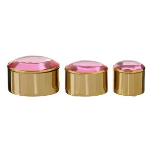 Beatrice Set Of 3 Trinket Boxes With Pink Lids