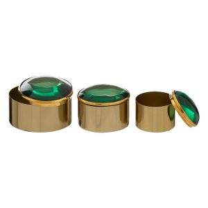Beatrice Set Of 3 Trinket Boxes With Green Lids